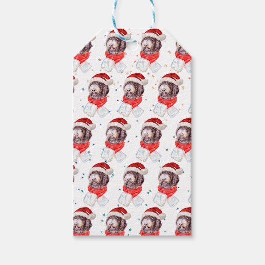 ニューフューポー犬がクリスマススターを育てる ギフトタグ (正面)