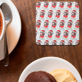 ニューフューポー犬がクリスマススターを育てる スクエアペーパーコースター