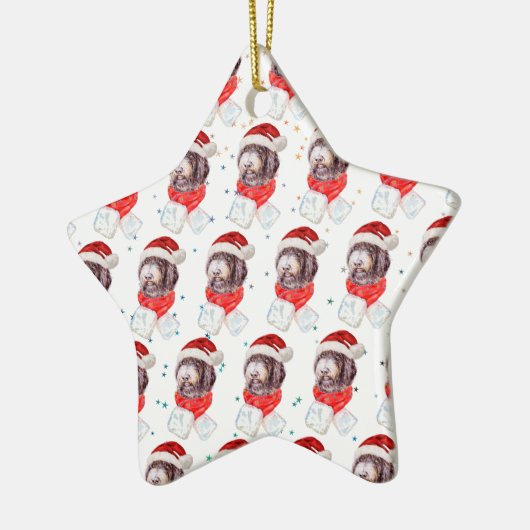 ニューフューポー犬がクリスマススターを育てる セラミックオーナメント (左)