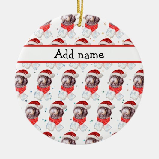 ニューフューポー犬がクリスマススターを育てる セラミックオーナメント (正面)
