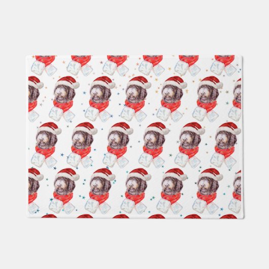 ニューフューポー犬がクリスマススターを育てる ドアマット (正面)