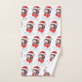 ニューフューポー犬がクリスマススターを育てる ハンドタオル