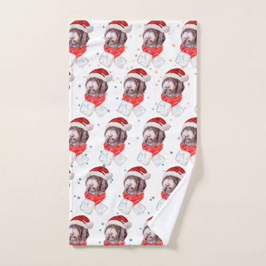 ニューフューポー犬がクリスマススターを育てる ハンドタオル (ハンドタオル)