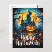 ニューフ白熱［赤熱］光を放つレハッピーハローウィンカボチャ ポストカード (正面/裏面)