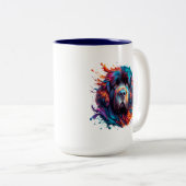 ニューフ頭絵を描（ばちゃばちゃ）跳ねるマグホームまたは旅行 ツートーンマグカップ (正面右)