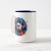 ニューフ頭絵を描（ばちゃばちゃ）跳ねるマグホームまたは旅行 ツートーンマグカップ (正面左)