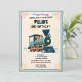 ニューブルーキッズボーイズヴィンテージツートレイン2nd誕生日 招待状 (スタンド正面)