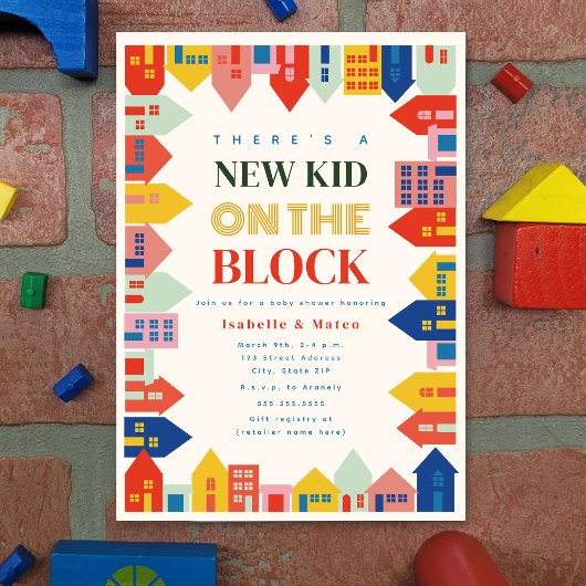 ニューブロックの新しいお家のベイビーシャワーパーティ 招待状