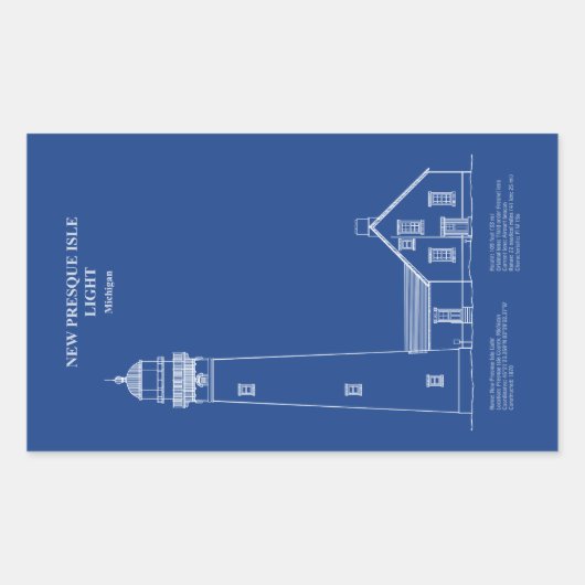 ニュープレスクアイルライトハウス – ミシガン州 – AD 長方形シール (正面)