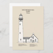 ニュープレスクアイルライトハウス – ミシガン州 – SBD サンキューカード (正面/裏面)