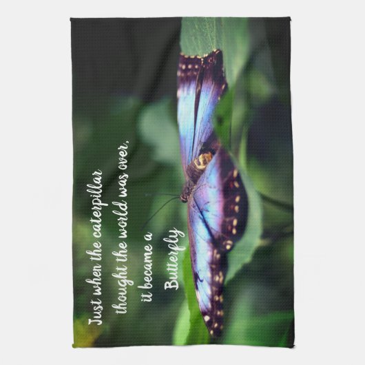 ニューベジニングスバタフライ感動的引用文  キッチンタオル (縦)