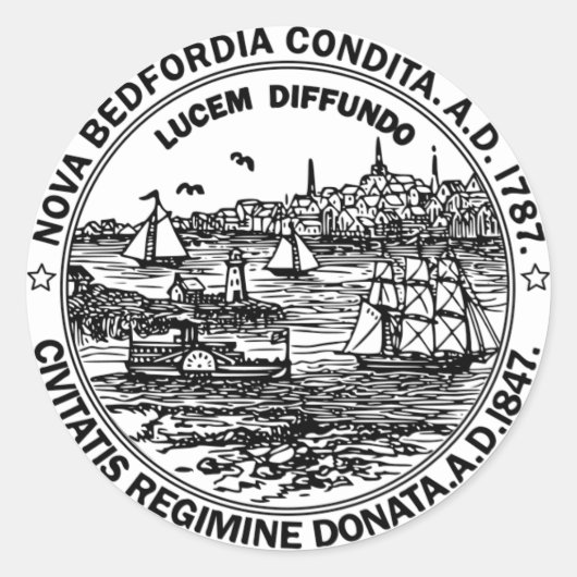 ニューベッドフォードマサチューセッツ市印章ラウンドステッカー ラウンドシール (正面)