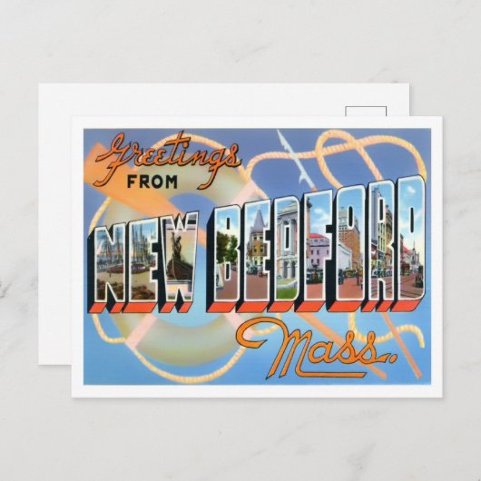 ニューベッドフォード,マサチューセッツ州ヴィンテージビッグレター ポストカード (正面/裏面)