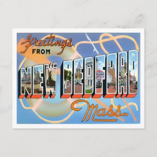 ニューベッドフォード，マサチューセッツ州ヴィンテージビッグレター ポストカード (正面)