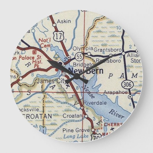 ニューベルンNC 50の地図 ラージ壁時計 (正面)