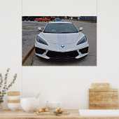 ニューホワイトコルベット車の幽霊レースストライプ ポスター (キッチン)