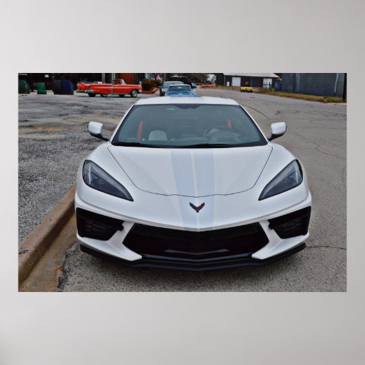 ニューホワイトコルベット車の幽霊レースストライプ ポスター (正面)