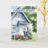 ニューホームおめでとうアジア系アメリカゲイカップル カード (黄色い花)