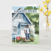 ニューホームおめでとうアフリカンアメリカンゲイカップル カード (黄色い花)