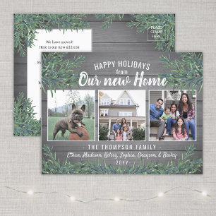 ニューホームから3 Photo Christmas Greenery & Wood シーズンポストカード