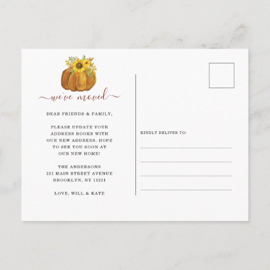 ニューホームアドレスフローラカボチャひまわり移動 案内ポストカード (裏面)