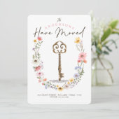 ニューホームウォーターカラーワイルドフラワーリースヴィンテージ鍵 案内状 (スタンド正面)