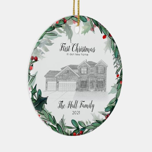 ニューホームクリスマスオーナメントスケッチハウスポートレート セラミックオーナメント (右)