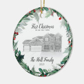 ニューホームクリスマスオーナメントスケッチハウスポートレート セラミックオーナメント (左)