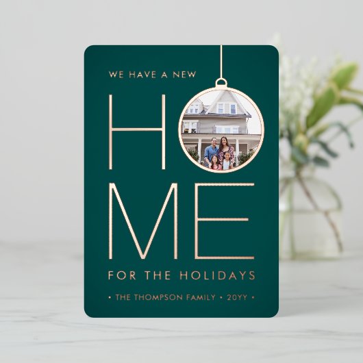 ニューホームクリスマスオーナメントティール(緑がかった色)グリーン2写真 箔シーズンカード (立ち正面)