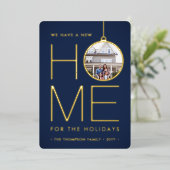 ニューホームクリスマスオーナメントモダンネイビー2写真 箔シーズンカード (立ち正面)