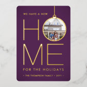 ニューホームクリスマスオーナメントモダンパープル2フォト 箔シーズンカード (正面)