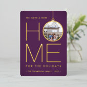 ニューホームクリスマスオーナメントモダンパープル2フォト 箔シーズンカード (立ち正面)