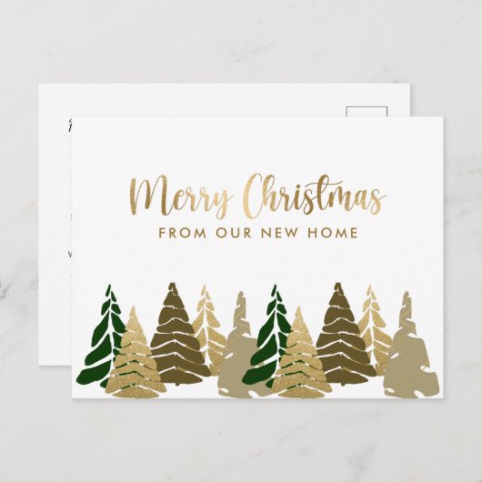 ニューホームクリスマスツリーズ金ゴールドグリーンホリデームービング 案内ポストカード (正面/裏面)
