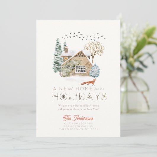 ニューホームコージーハウスキツネクリスマスホリデーカード 招待状 (スタンド正面)
