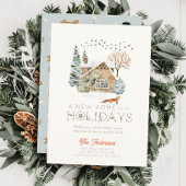 ニューホームコージーハウスキツネクリスマスホリデーカード 招待状