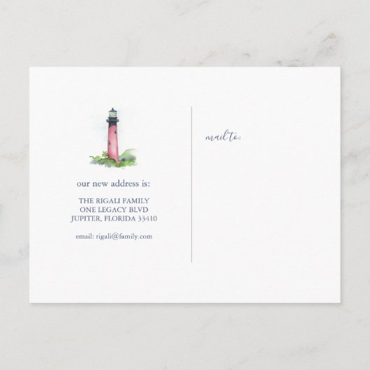 ニューホームジュピターフロリダ州の移動発表 ポストカード (裏面)