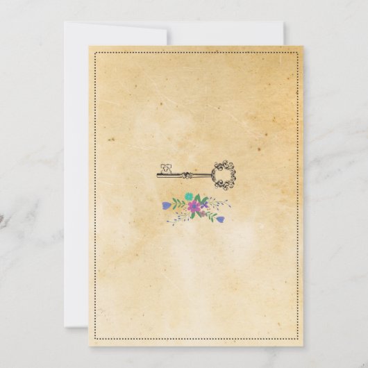 ニューホームスイーツ引っ越し祝いパーティーフローラ鍵カワイイ招待状 招待状 (裏面)