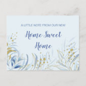 ニューホームスイートホームブルーの水彩の葉が動く 案内ポストカード (正面)