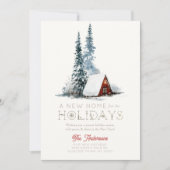 ニューホームスモールレッドキャビンWinterscapeクリスマス シーズンカード (正面)