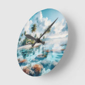 ニューホームトラベルラバーモルディブブルーホワイトアート ラウンド壁時計 (傾斜)