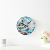 ニューホームトラベルラバーモルディブブルーホワイトアート ラウンド壁時計 (ホーム)