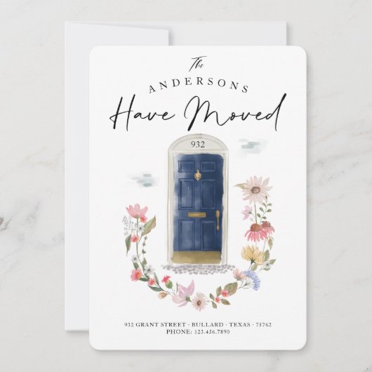 ニューホームネイビーウォーターカラードアワイルドフラワーフローラ 案内状 (正面)