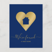 ニューホームネイビーブルーフェイク金ゴールドハートハウスアドレス シーズンポストカード (正面)