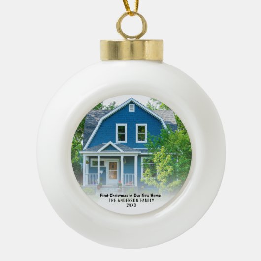 ニューホームハウスフォト初めてのクリスマス セラミックボールオーナメント (正面)