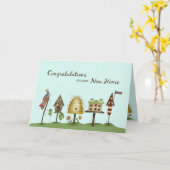 ニューホームバードハウス&フラッグおめでとう カード (黄色い花)