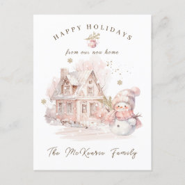 ニューホームピンク雪だるまクリスマス シーズンポストカード