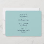 ニューホームファミリーフォトブルー引っ越し祝いパーティー招待状 案内状 (裏面)