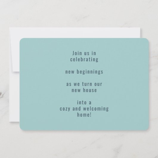 ニューホームファミリーフォトブルー引っ越し祝いパーティー招待状 案内状 (裏面)