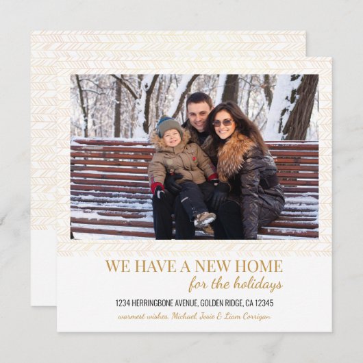 ニューホームフォト金ゴールドヘリンボーンホリデームービング 案内状 (正面/裏面)