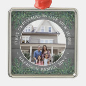 ニューホームフォト1stフェイククリスマスグレーウッド&パイン メタルオーナメント (正面)